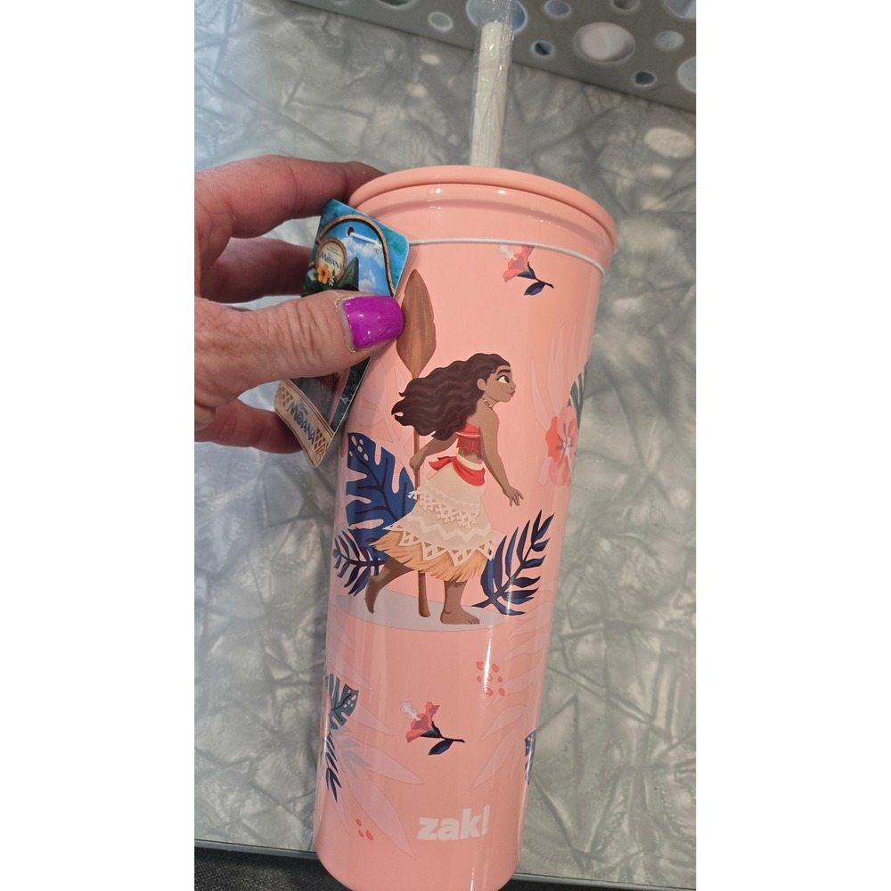 Zak Disney Moana Stainless Steel Tumbler 24oz Pink Vacuum Insulated Straw Cup